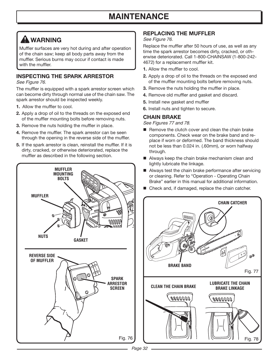 Maintenance, Warning | Homelite UT10947E User Manual | Page 32 / 36