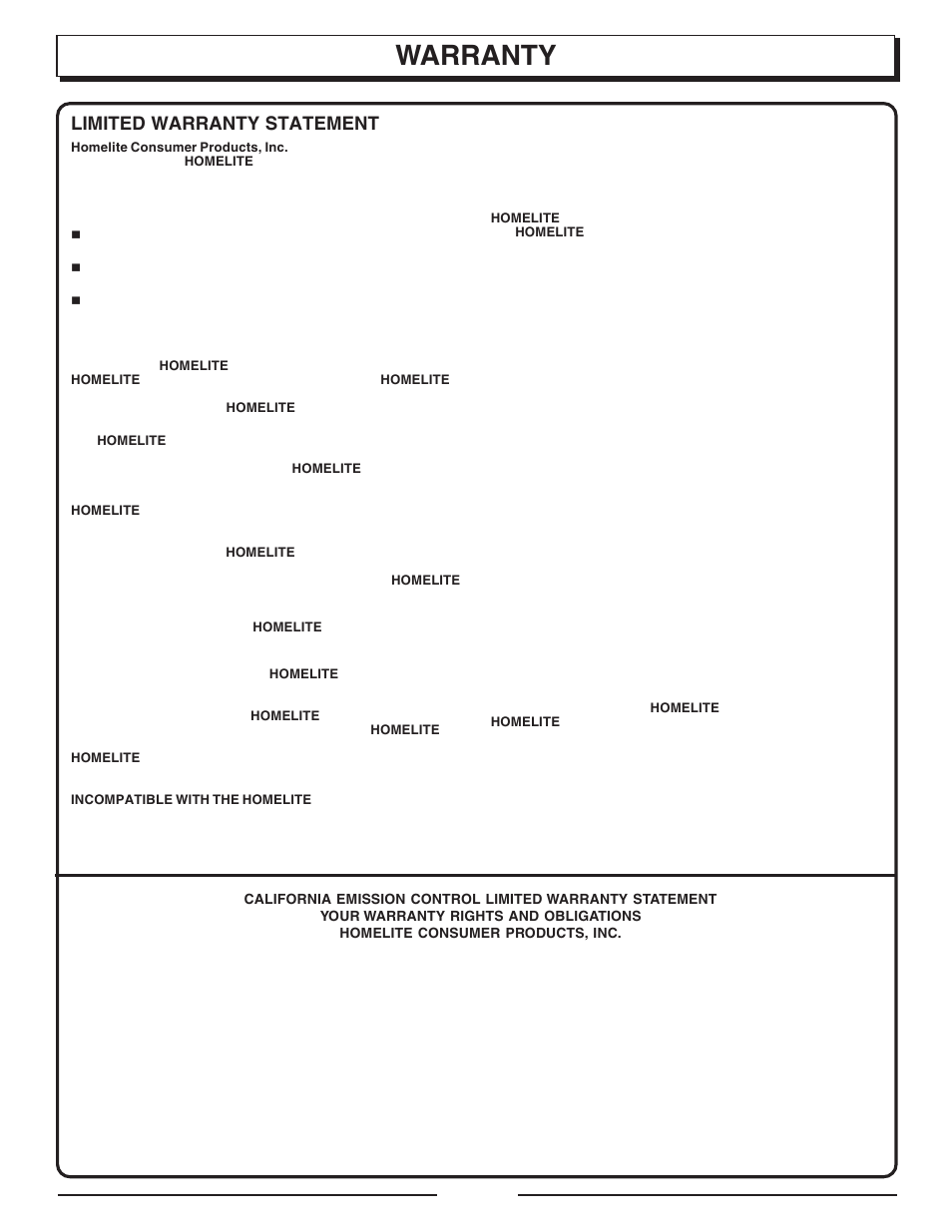 Warranty, Limited warranty statement | Homelite UT10947E User Manual | Page 35 / 36