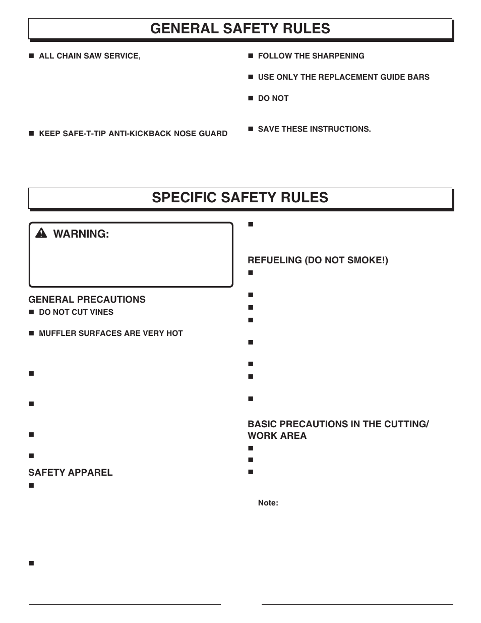 General safety rules specific safety rules, Warning | Homelite UT10947E User Manual | Page 4 / 36