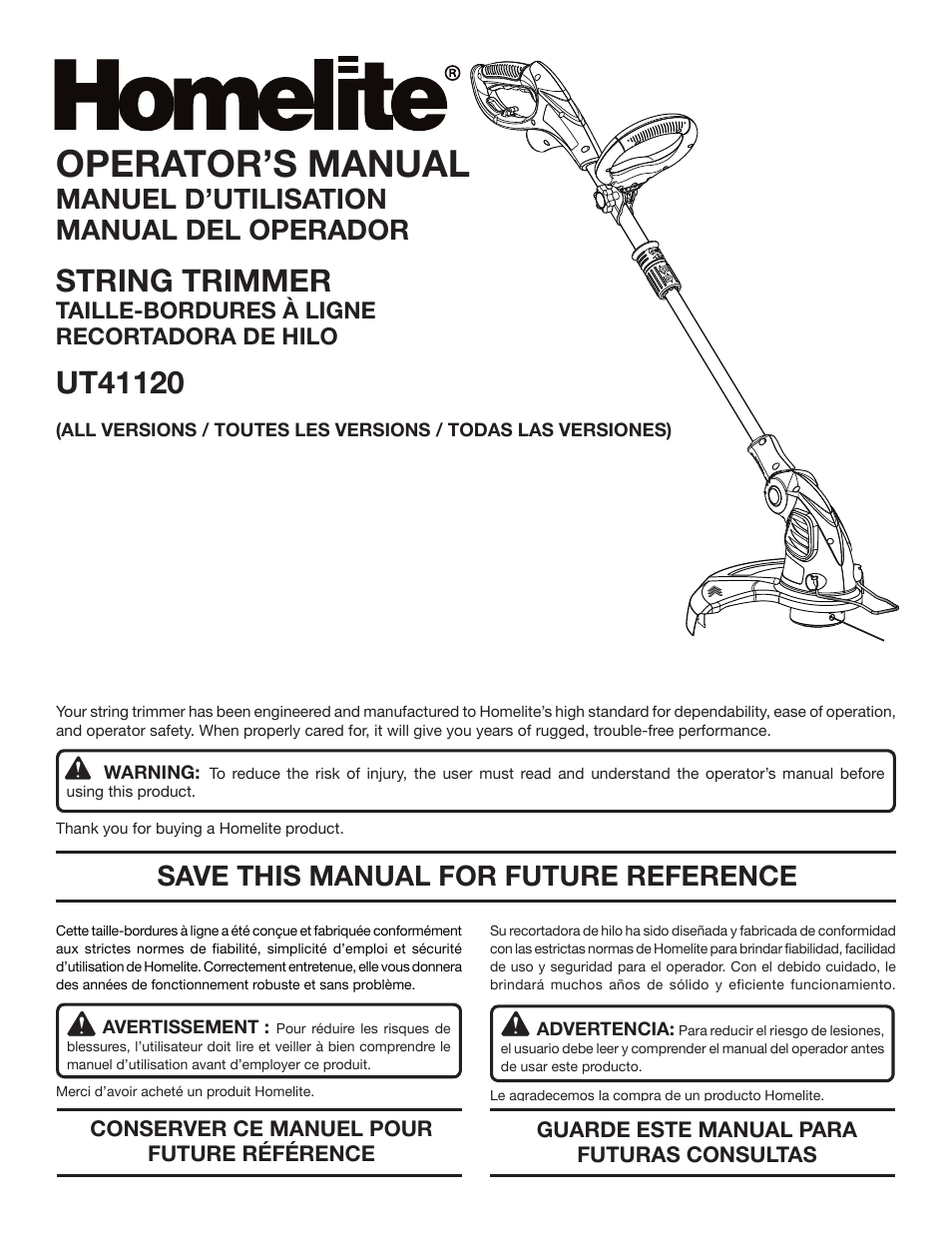 Homelite UT41120 User Manual | 40 pages