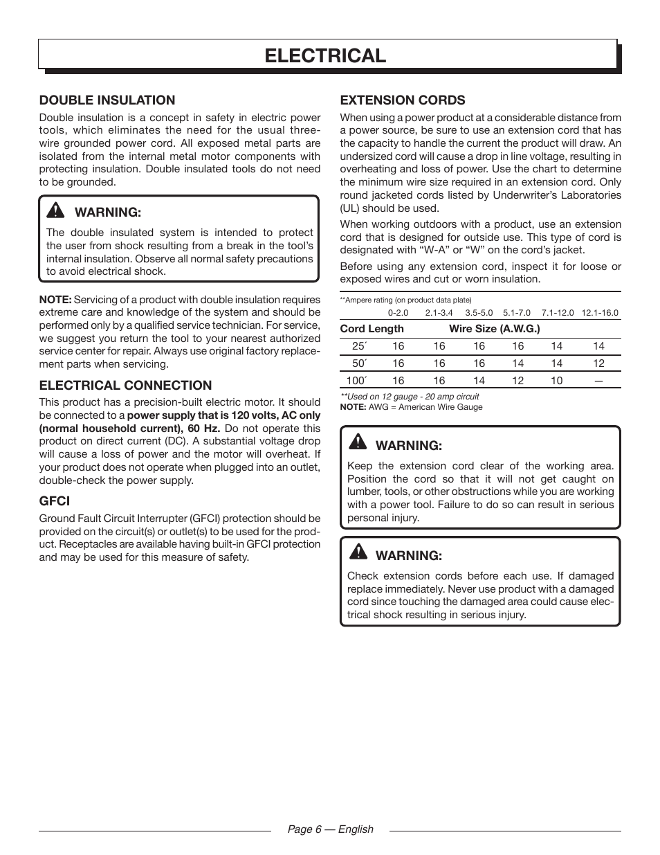 Electrical | Homelite UT41120 User Manual | Page 10 / 40