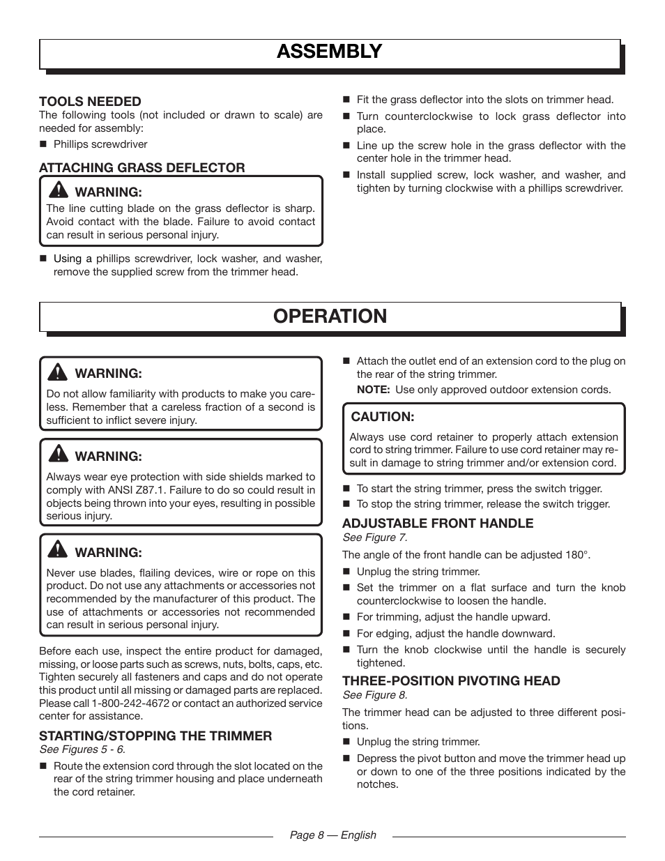 Assembly, Operation | Homelite UT41120 User Manual | Page 12 / 40