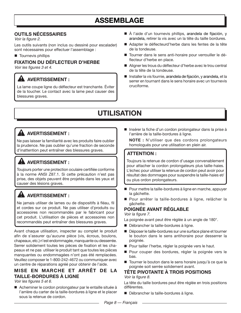 Assemblage, Utilisation | Homelite UT41120 User Manual | Page 23 / 40