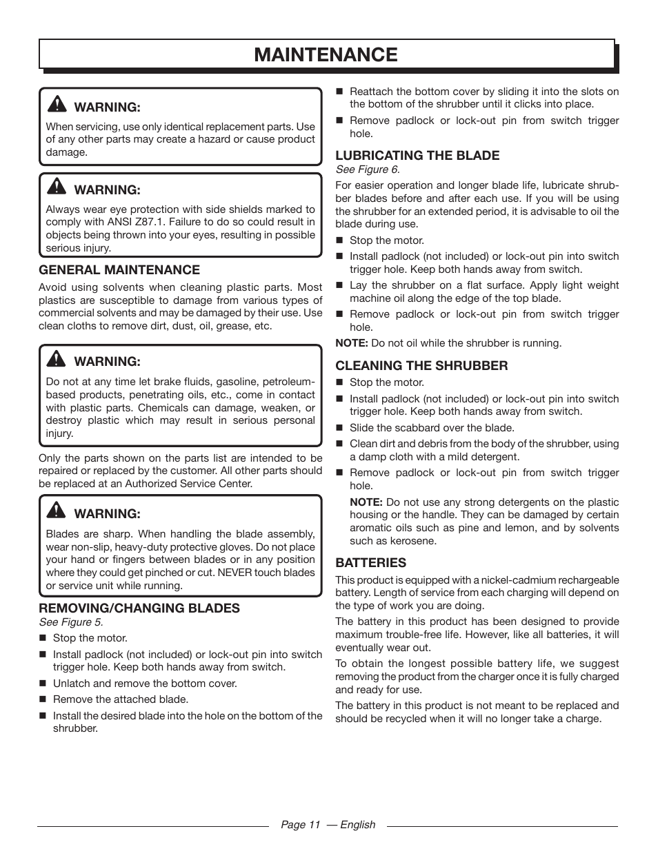 Maintenance | Homelite UT44171 User Manual | Page 13 / 42