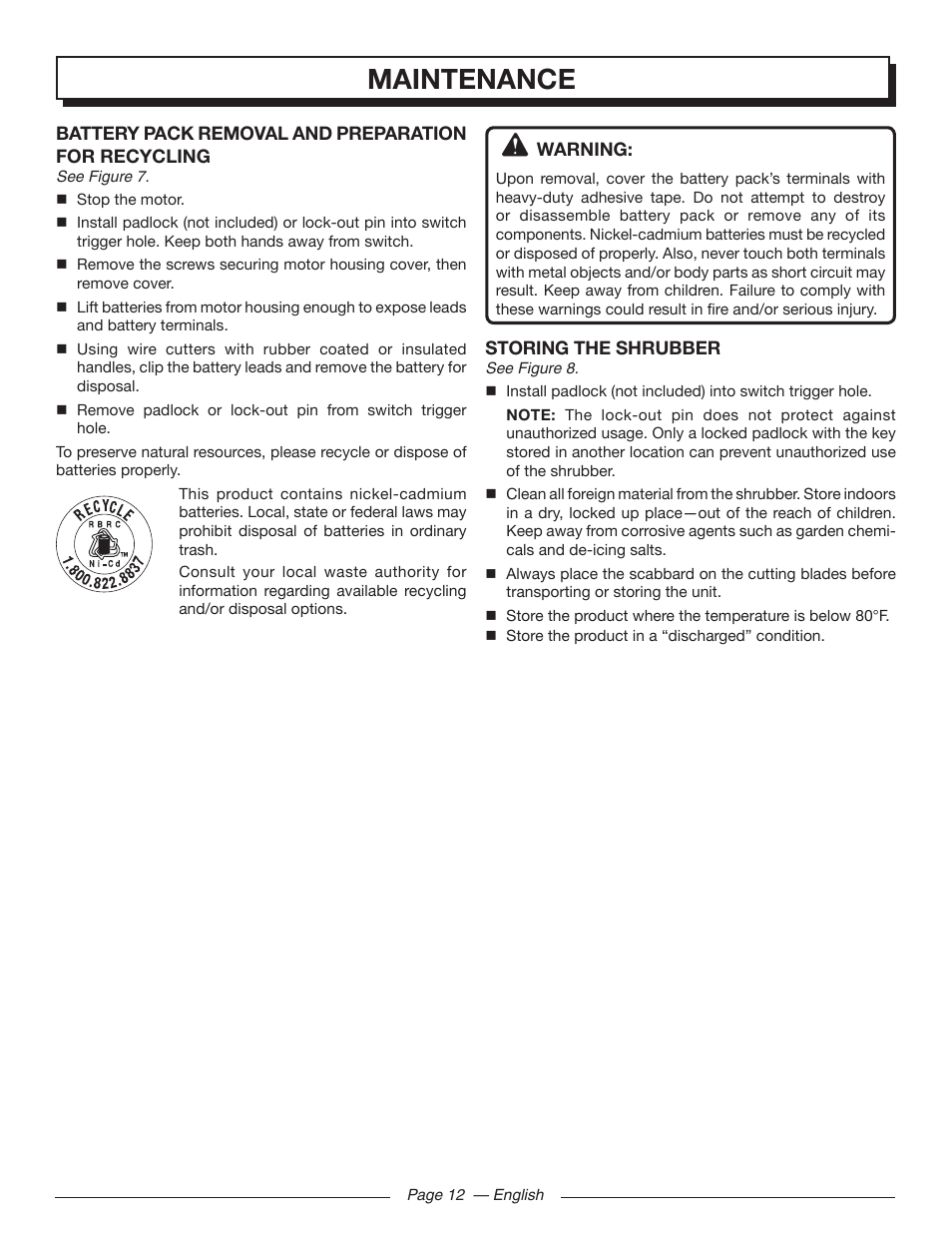 Maintenance | Homelite UT44171 User Manual | Page 14 / 42