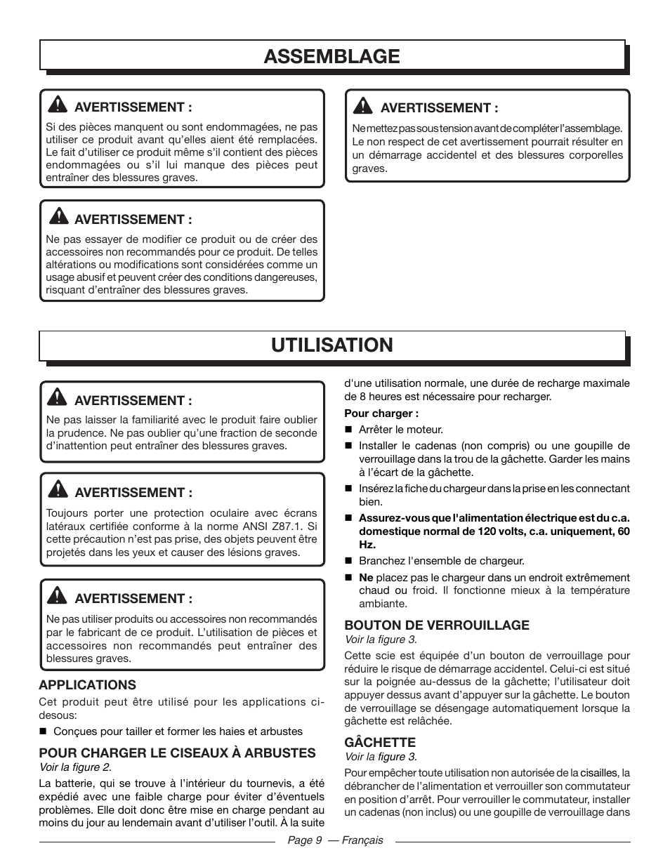 Utilisation, Assemblage | Homelite UT44171 User Manual | Page 23 / 42