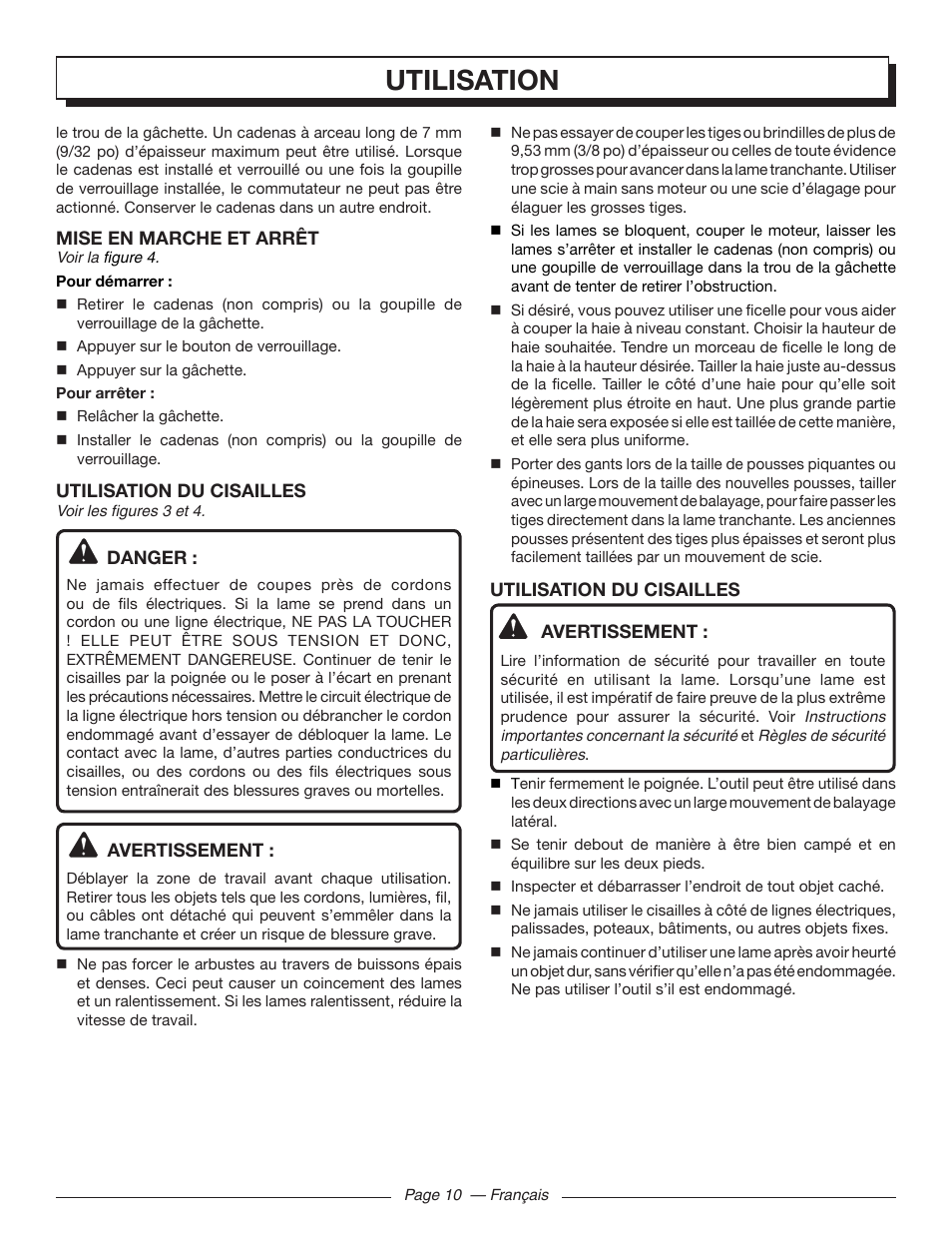 Utilisation | Homelite UT44171 User Manual | Page 24 / 42