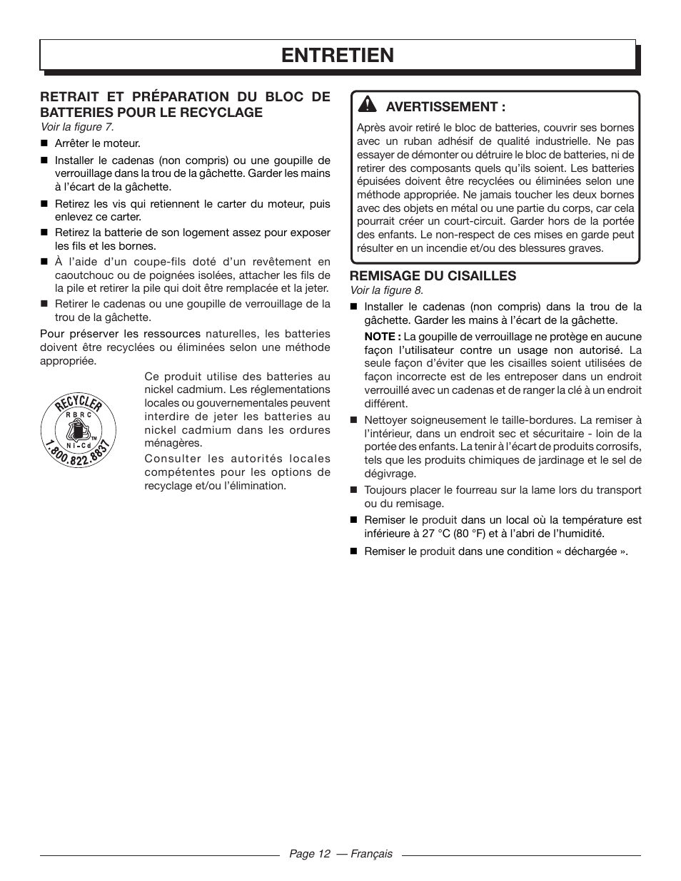 Entretien | Homelite UT44171 User Manual | Page 26 / 42