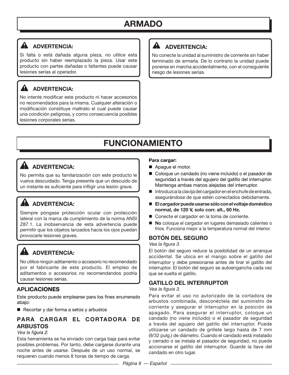 Funcionamiento, Armado | Homelite UT44171 User Manual | Page 35 / 42