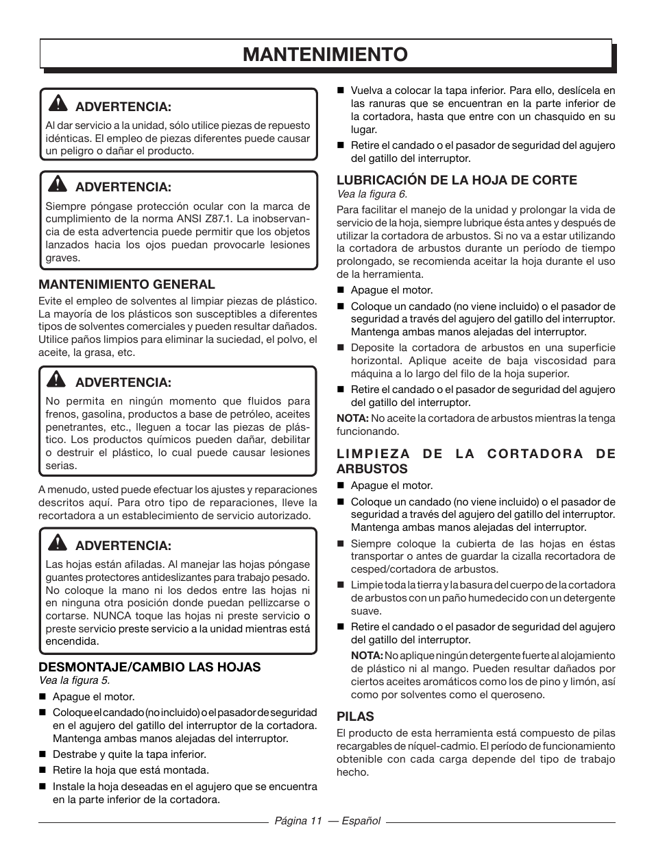 Mantenimiento | Homelite UT44171 User Manual | Page 37 / 42