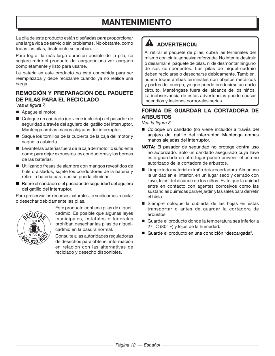 Mantenimiento | Homelite UT44171 User Manual | Page 38 / 42