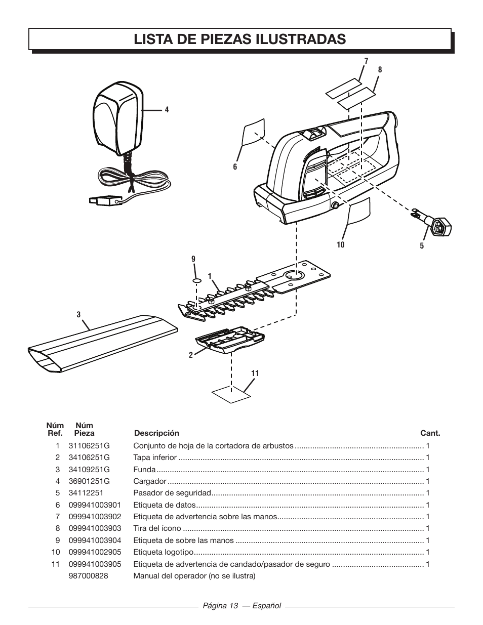 Lista de piezas ilustradas | Homelite UT44171 User Manual | Page 39 / 42