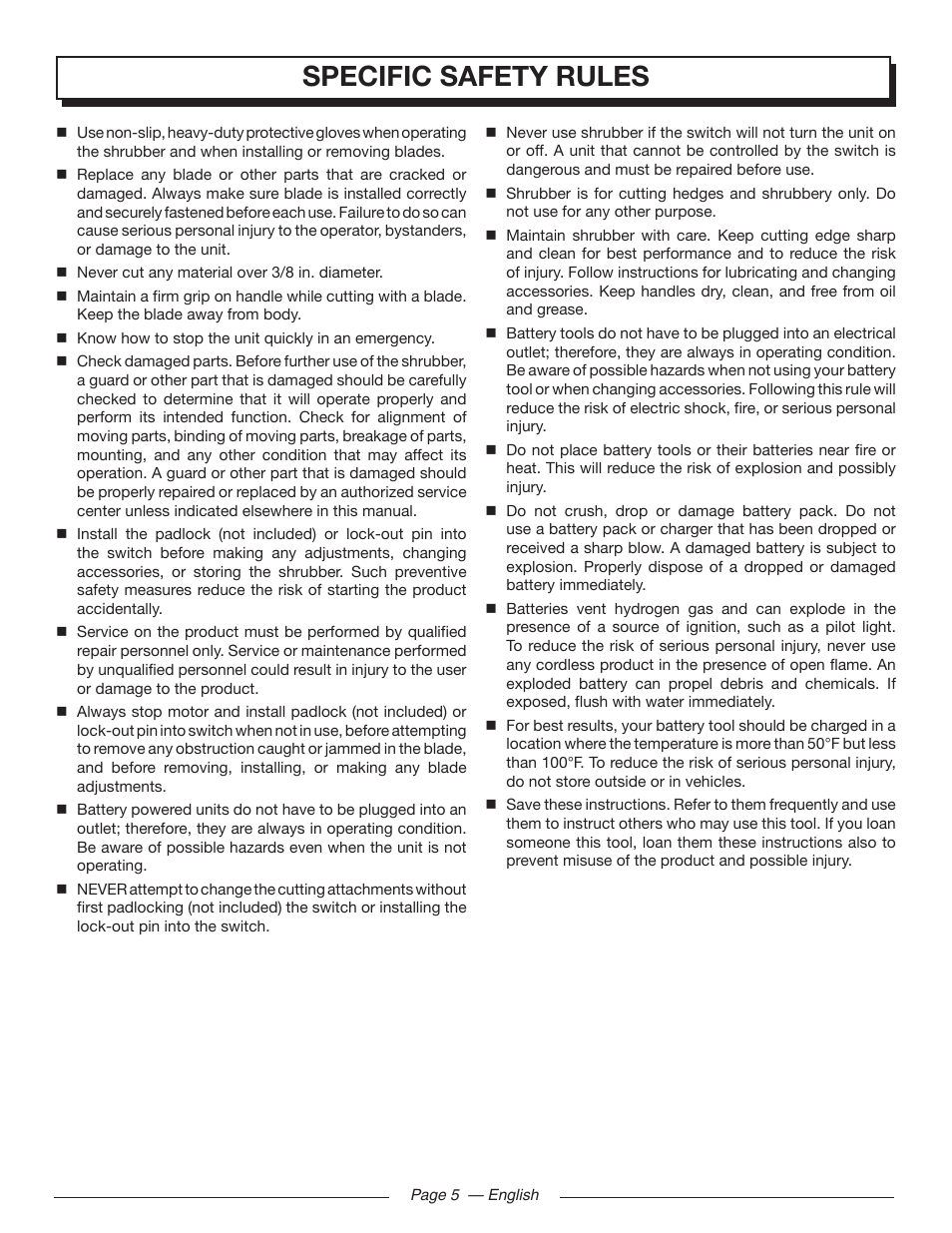 Specific safety rules | Homelite UT44171 User Manual | Page 7 / 42