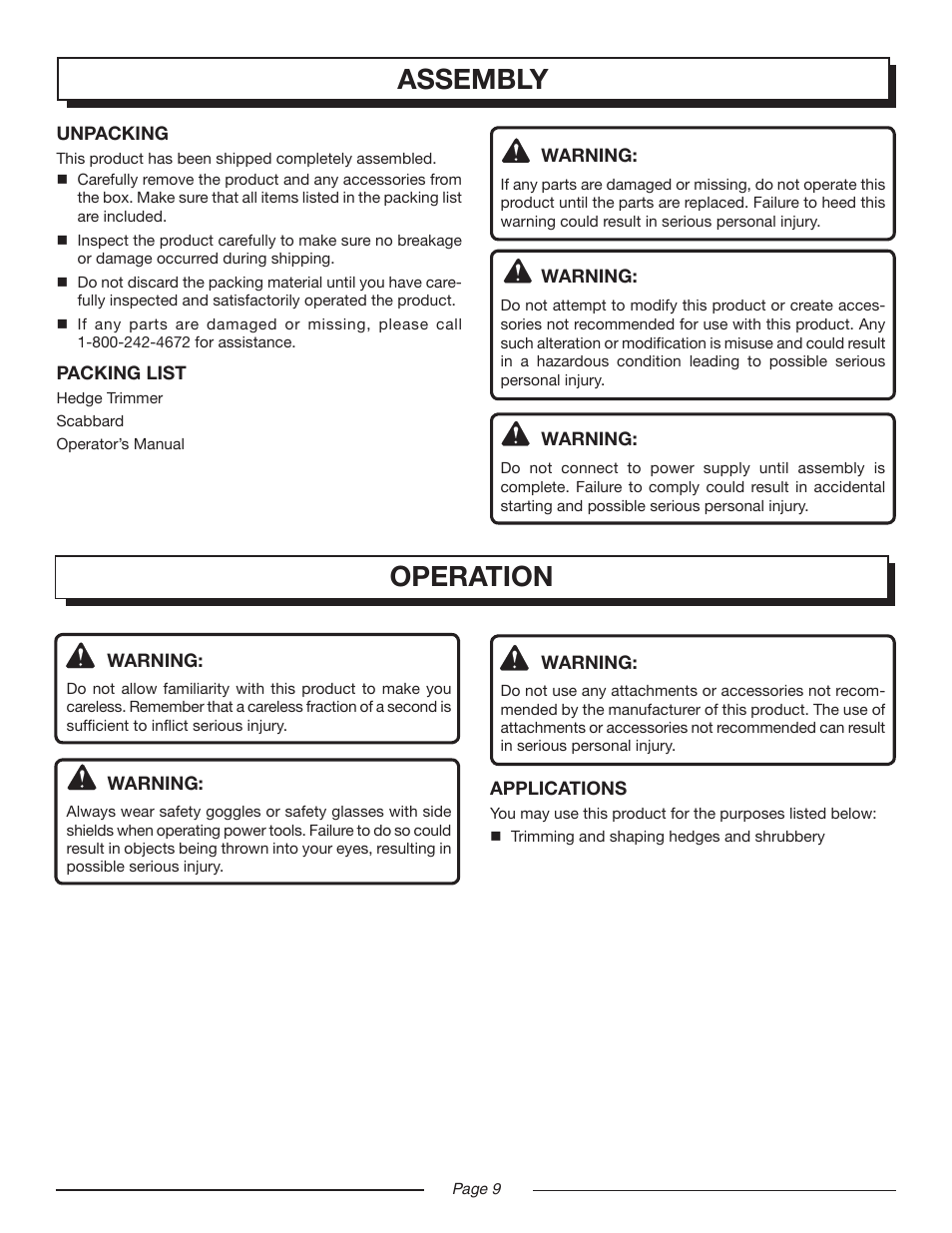 Assembly, Operation | Homelite UT 44100 User Manual | Page 9 / 14
