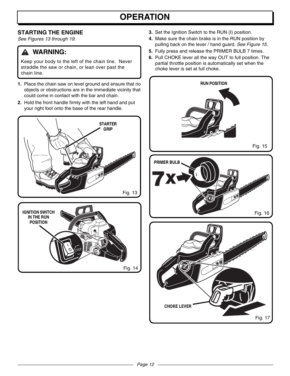 Operation, Warning | Homelite UT10942D User Manual | Page 12 / 36