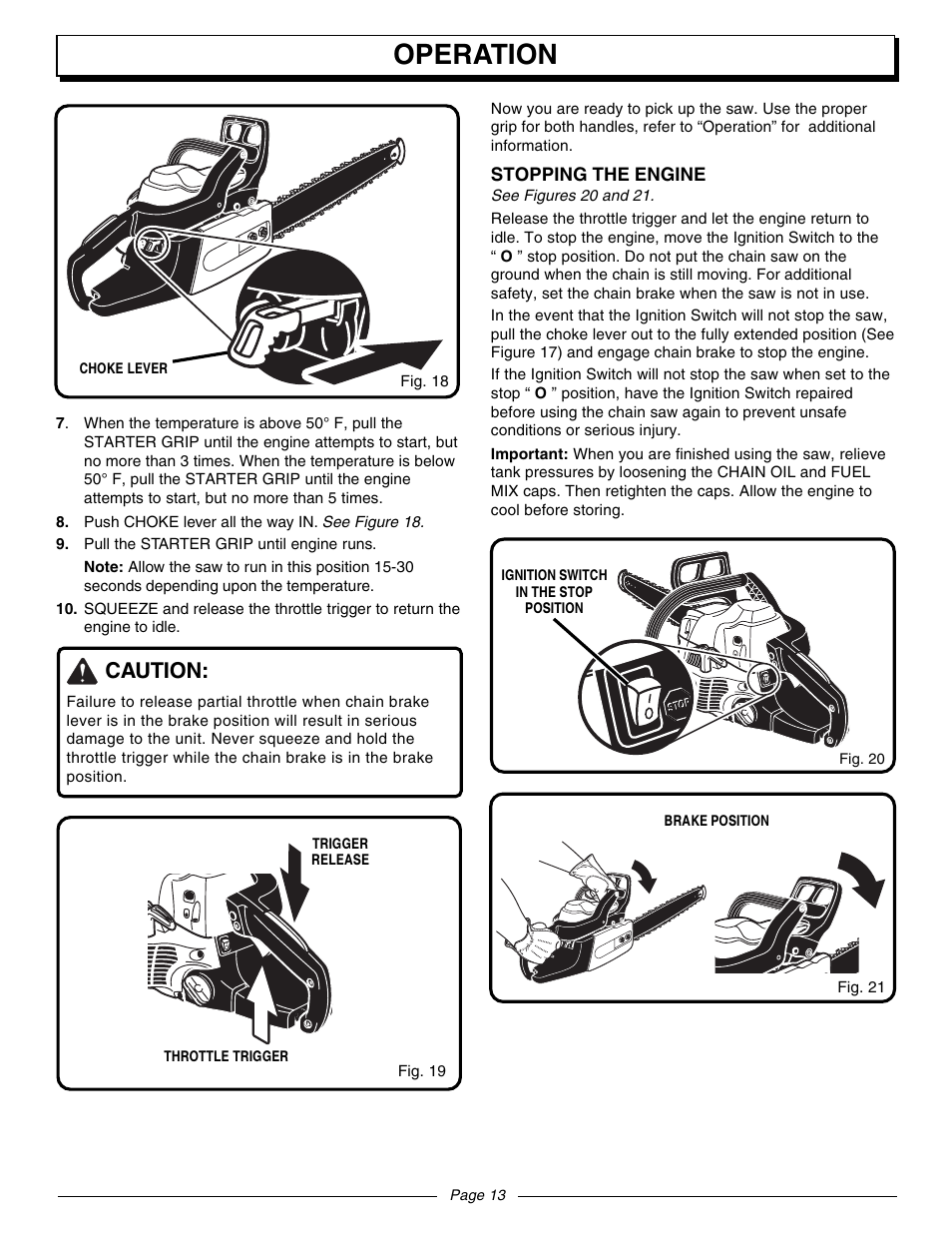 Operation, Caution | Homelite UT10942D User Manual | Page 13 / 36