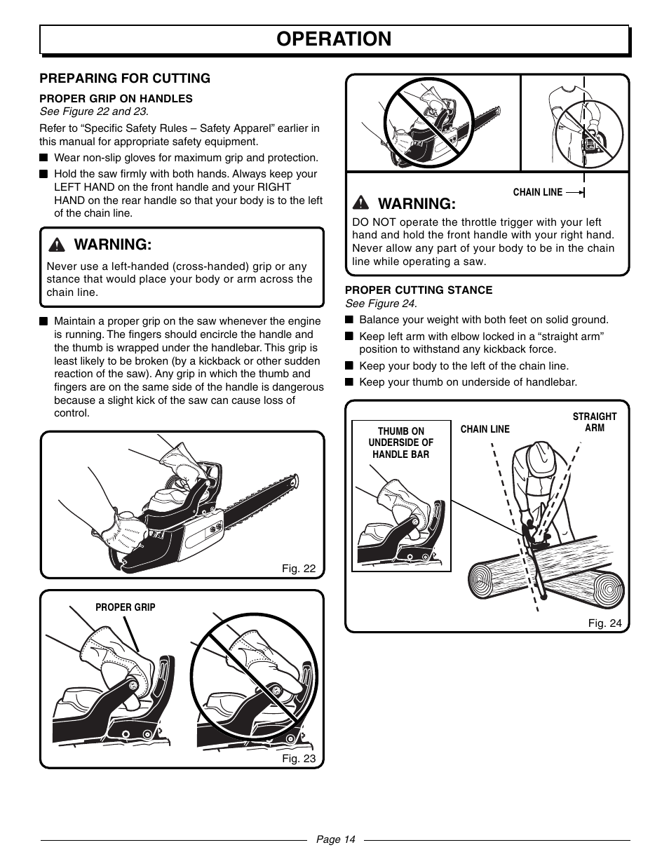 Operation, Warning | Homelite UT10942D User Manual | Page 14 / 36