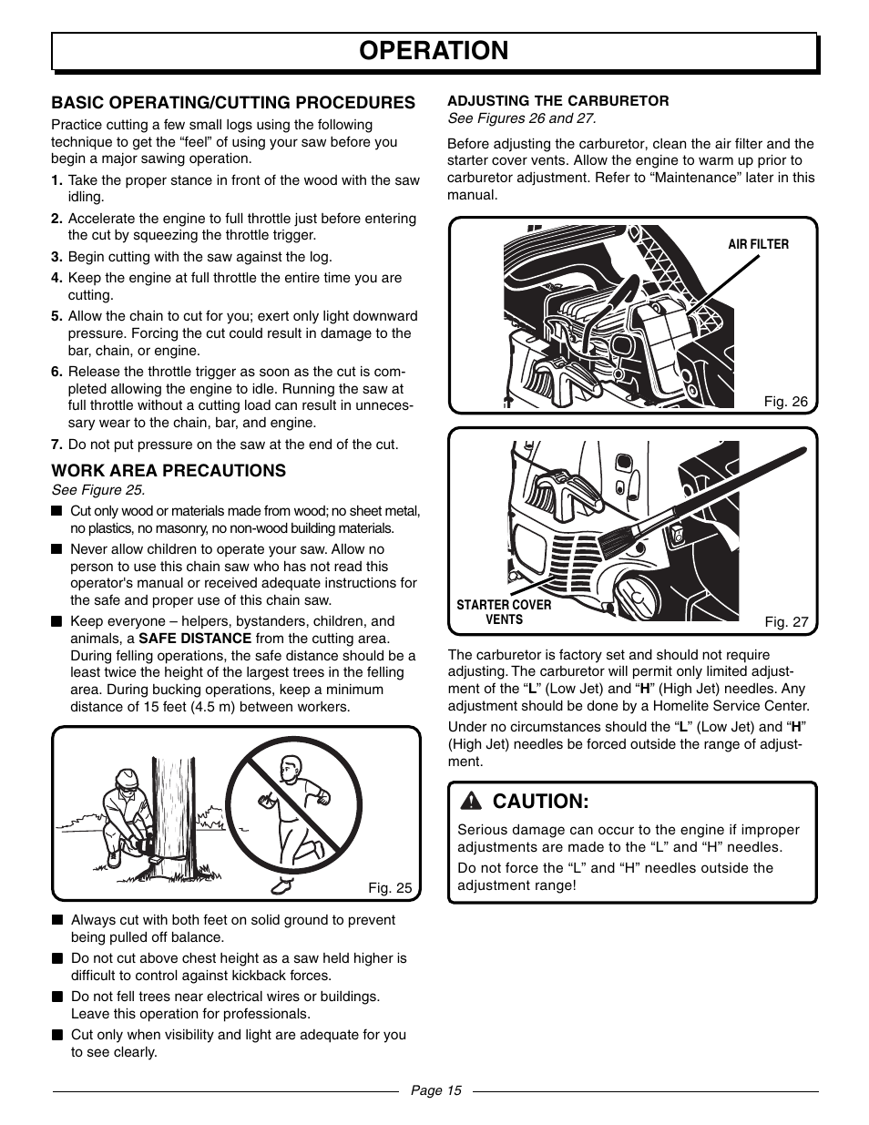 Operation, Caution | Homelite UT10942D User Manual | Page 15 / 36