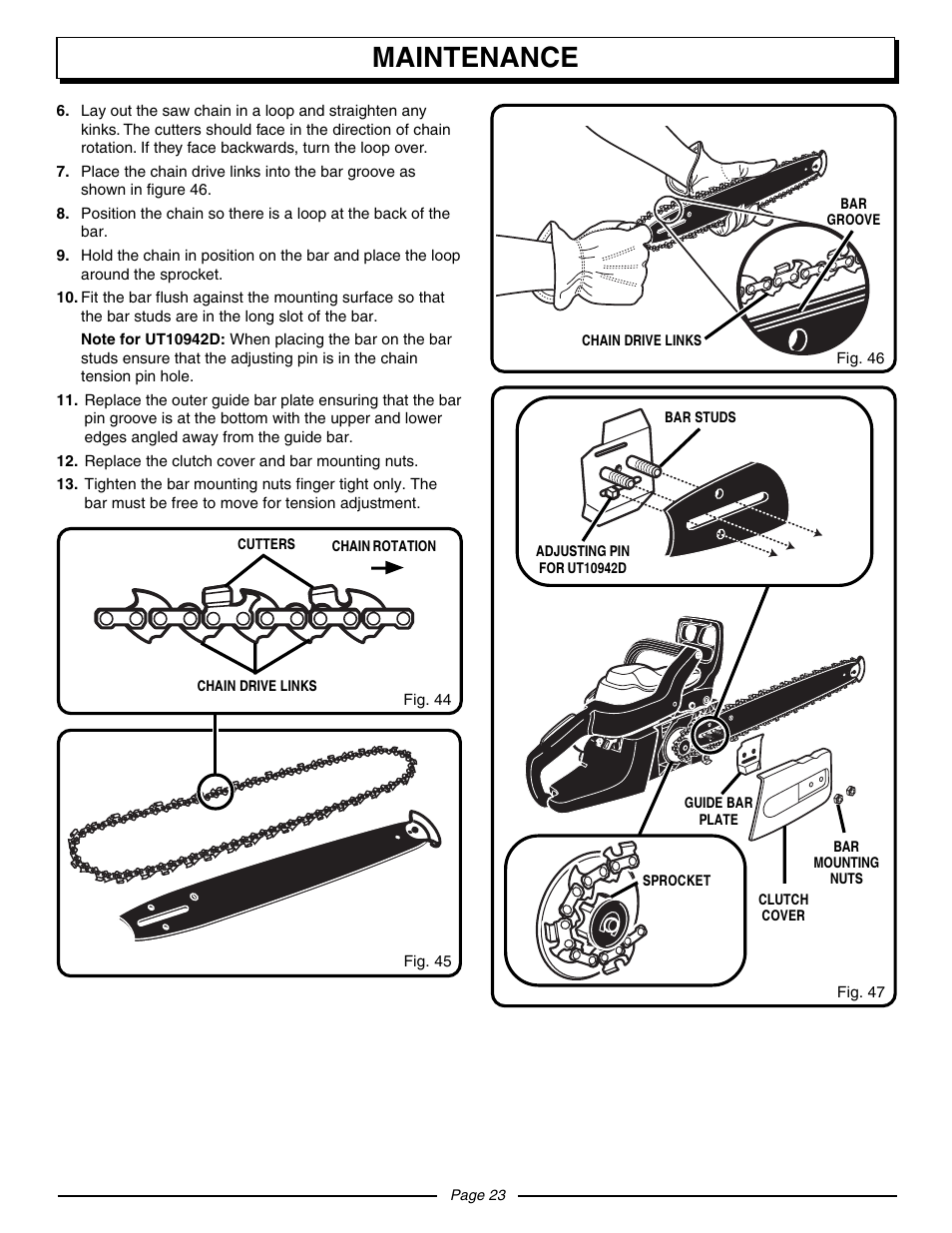 Maintenance | Homelite UT10942D User Manual | Page 23 / 36