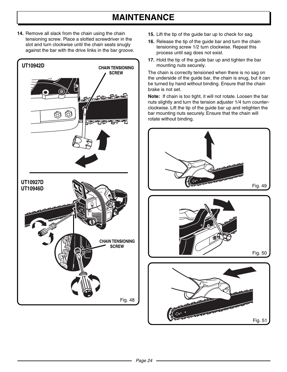 Maintenance | Homelite UT10942D User Manual | Page 24 / 36