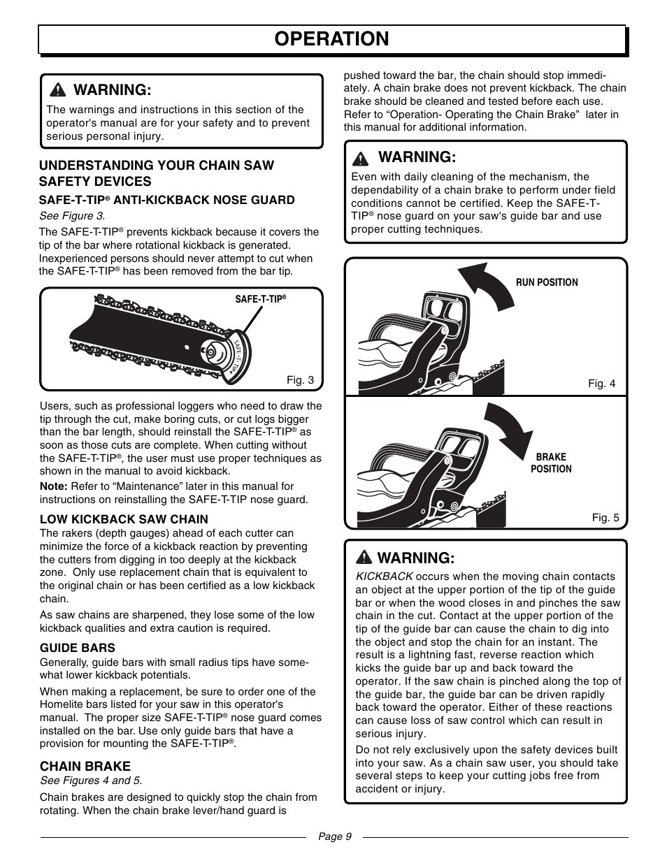 Operation, Warning | Homelite UT10942D User Manual | Page 9 / 36