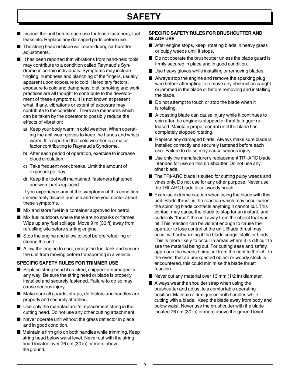 Safety | Homelite F3055 User Manual | Page 3 / 22