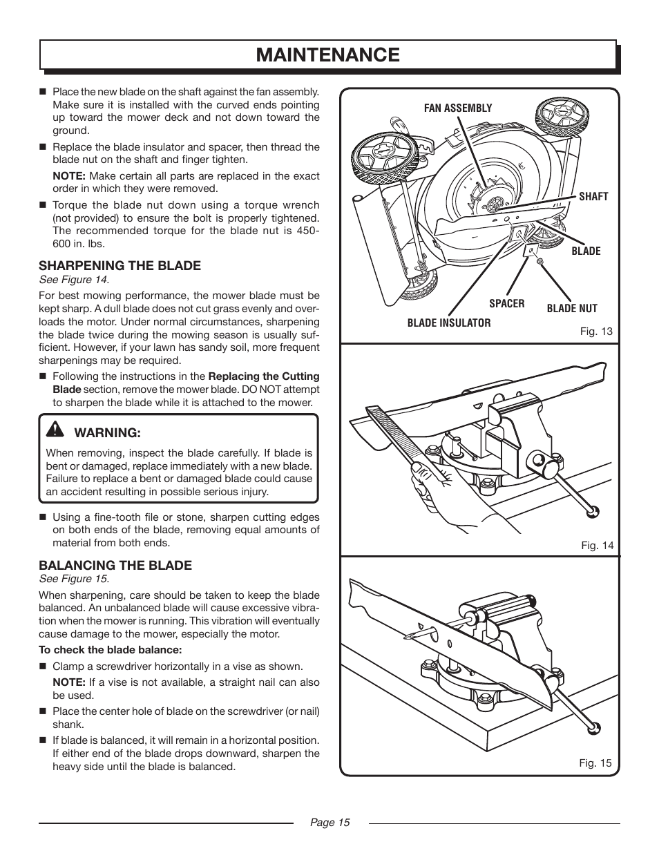 Maintenance | Homelite UT13120 User Manual | Page 15 / 22