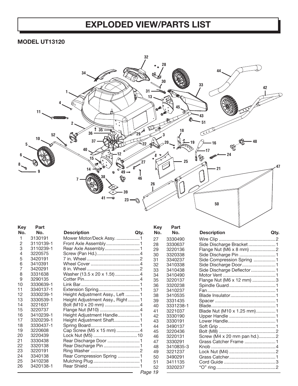 Exploded view/parts list | Homelite UT13120 User Manual | Page 19 / 22
