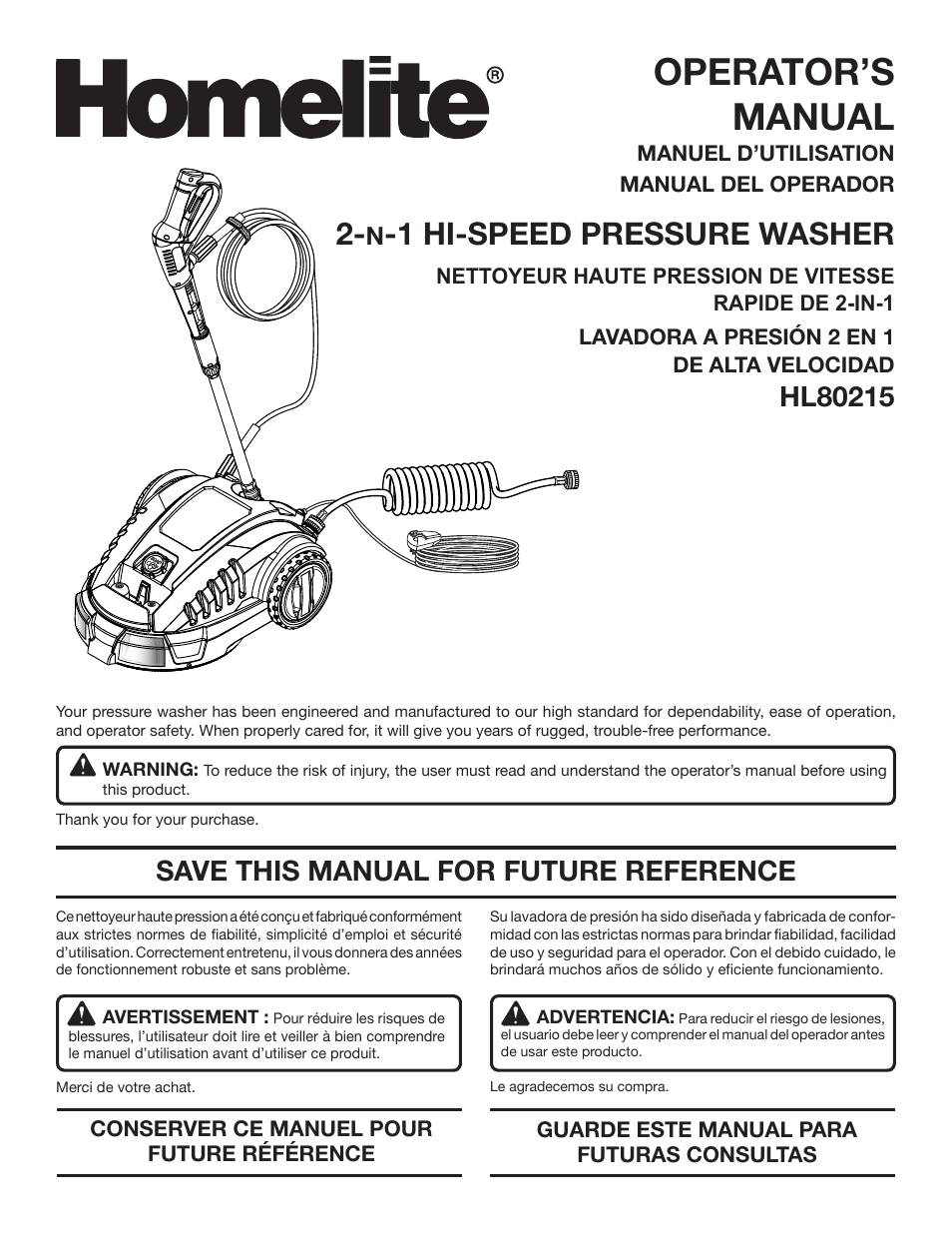 Homelite HL80215 User Manual | 46 pages