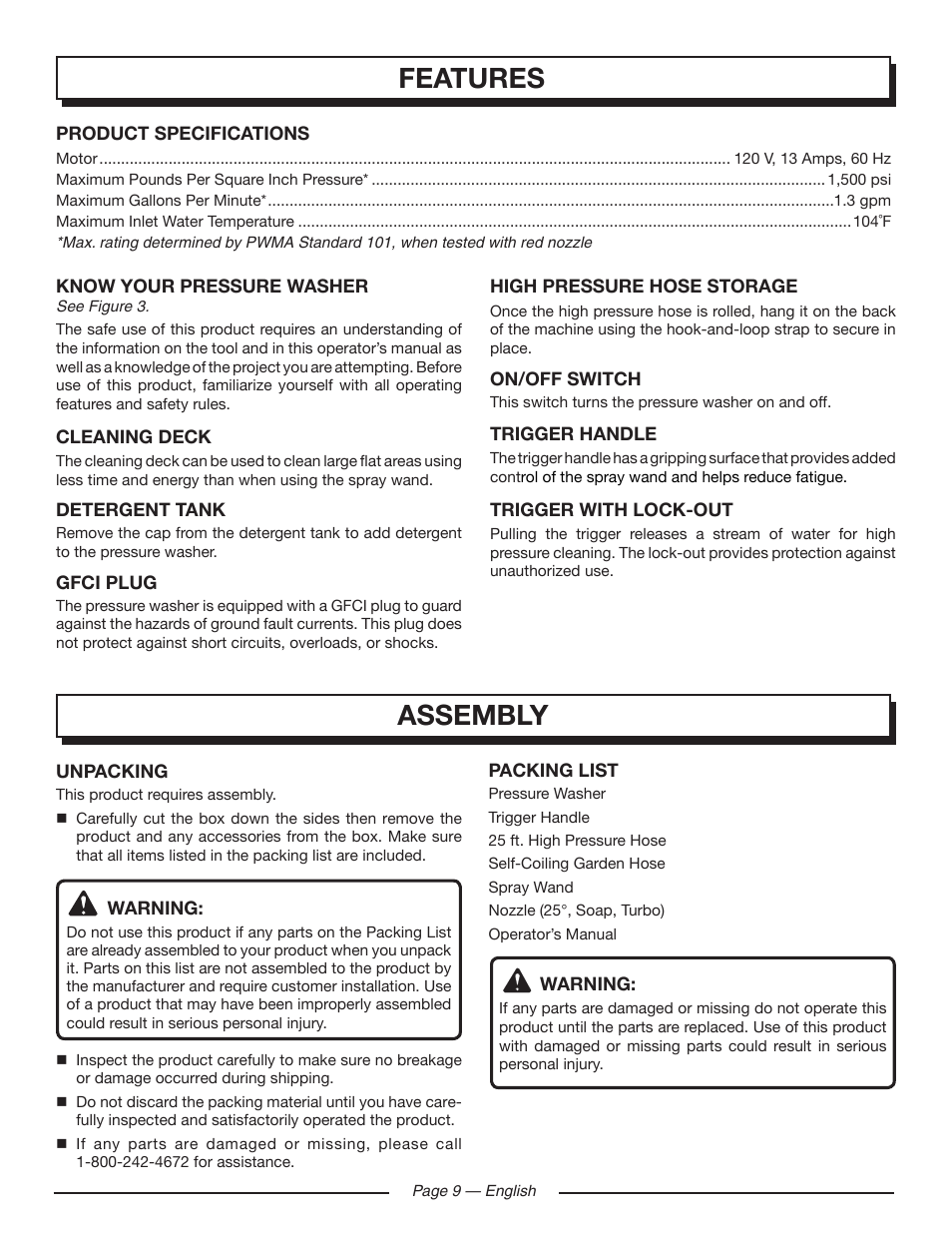 Features, Assembly | Homelite HL80215 User Manual | Page 11 / 46