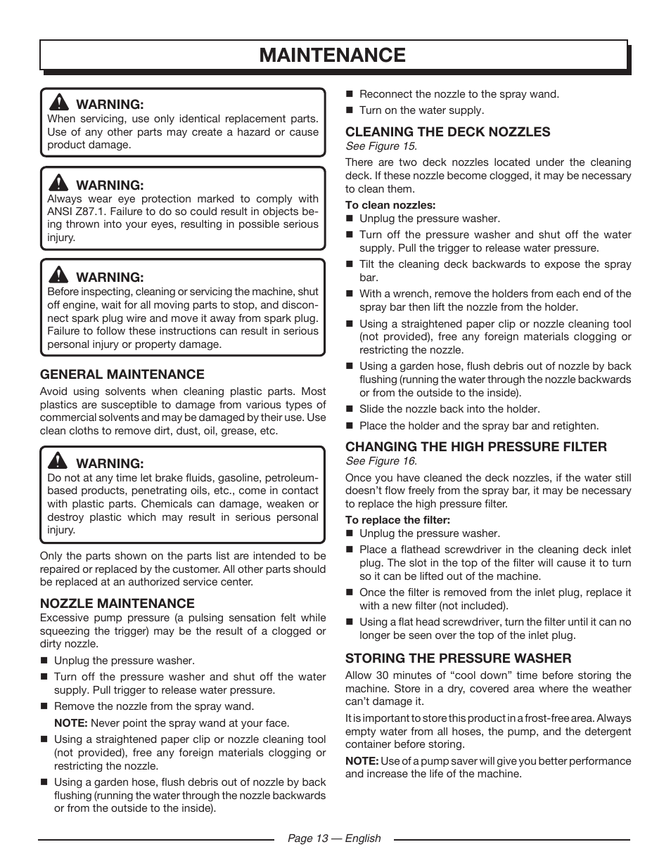 Maintenance | Homelite HL80215 User Manual | Page 15 / 46