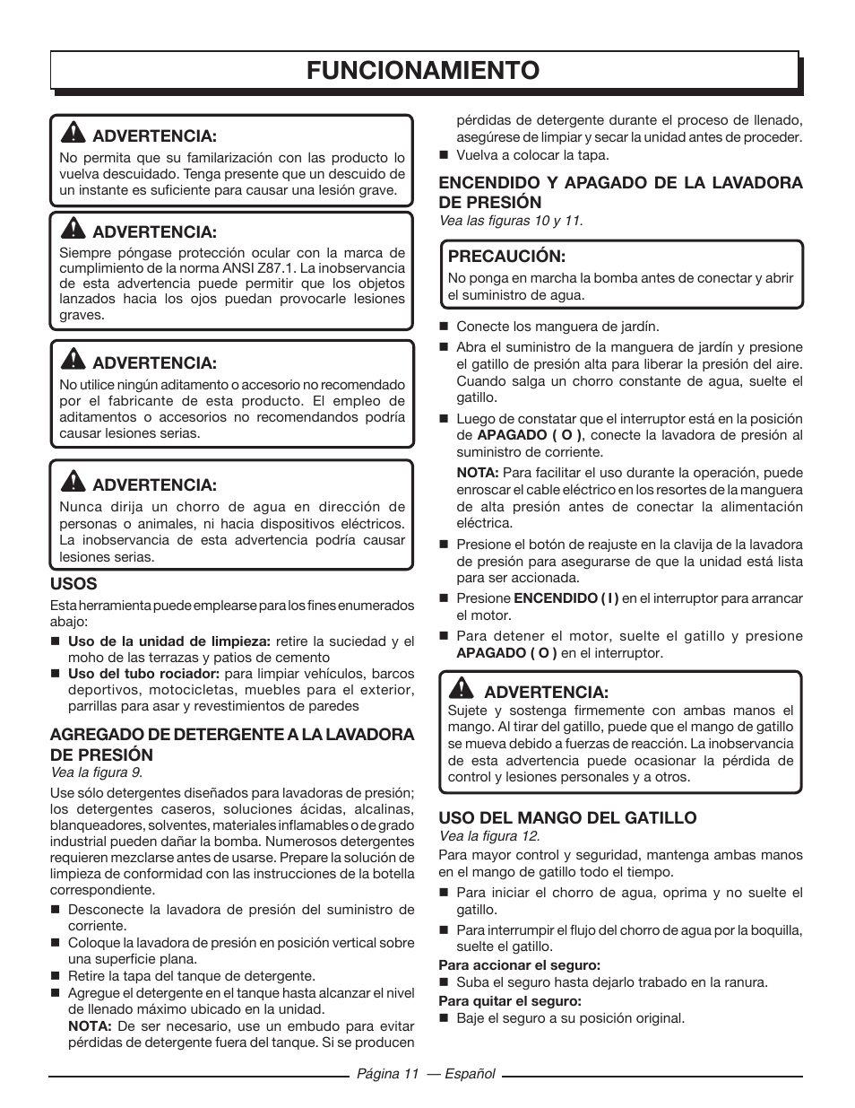Funcionamiento | Homelite HL80215 User Manual | Page 39 / 46