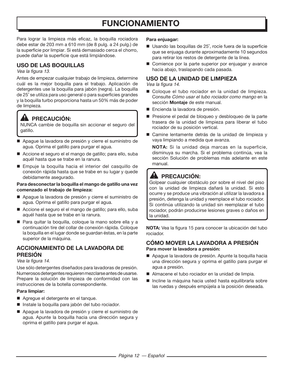 Funcionamiento | Homelite HL80215 User Manual | Page 40 / 46