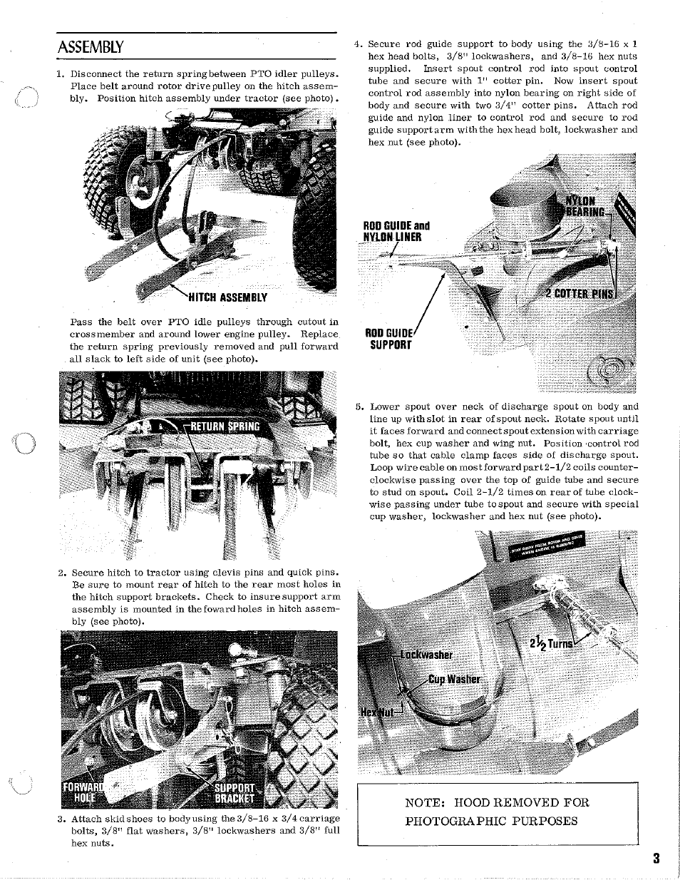 X2 cotter pins, Rod guide supporf, Assembly | Homelite 32" Snow Thrower User Manual | Page 3 / 12