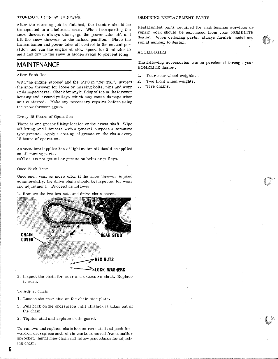 C0ver, Hex nuts, Lock washers | Maintenance | Homelite 32" Snow Thrower User Manual | Page 6 / 12