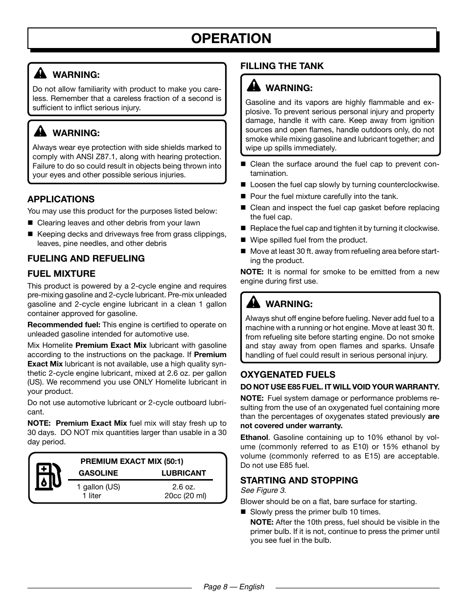 Operation | Homelite UT09521 User Manual | Page 10 / 42