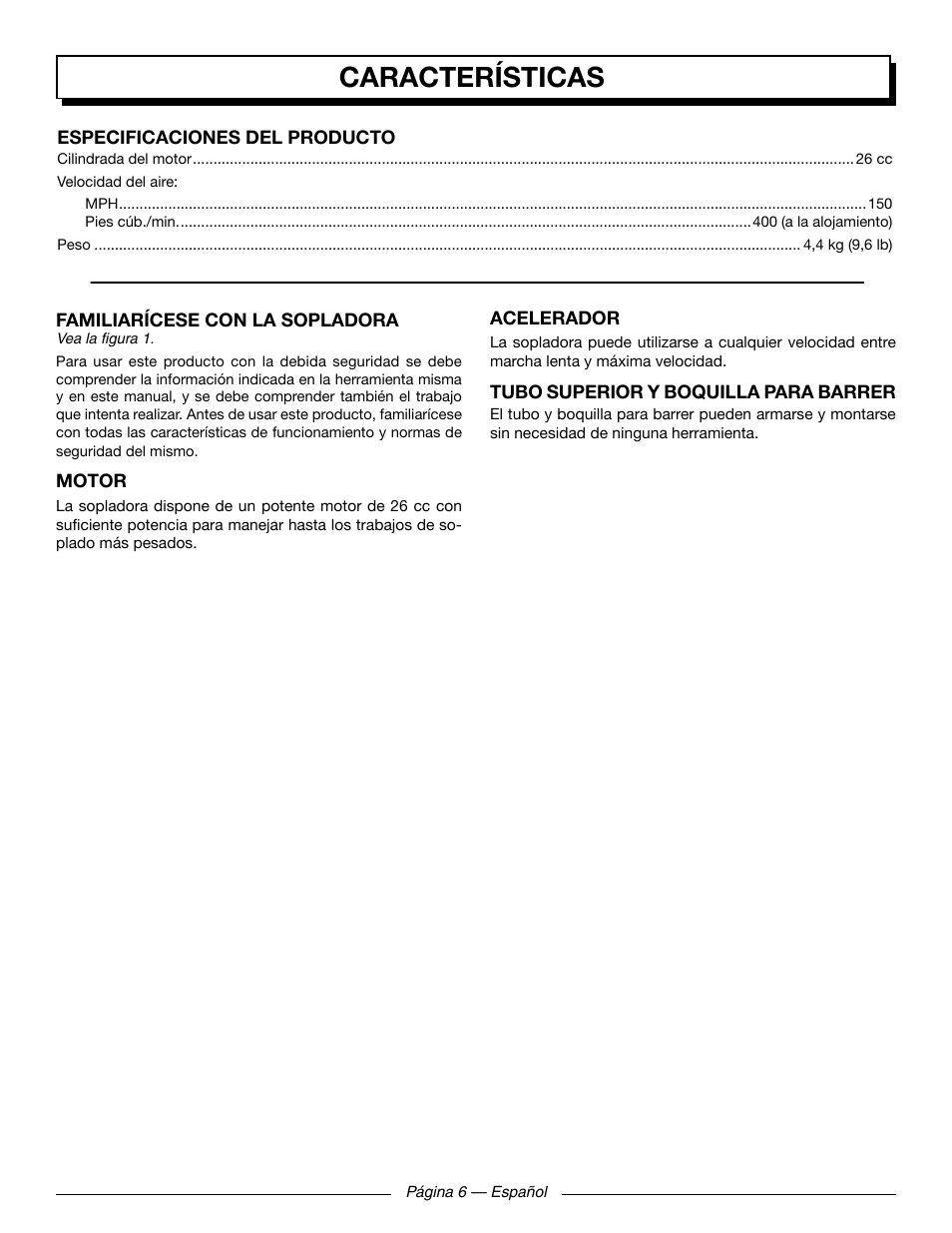 Características | Homelite UT09521 User Manual | Page 32 / 42