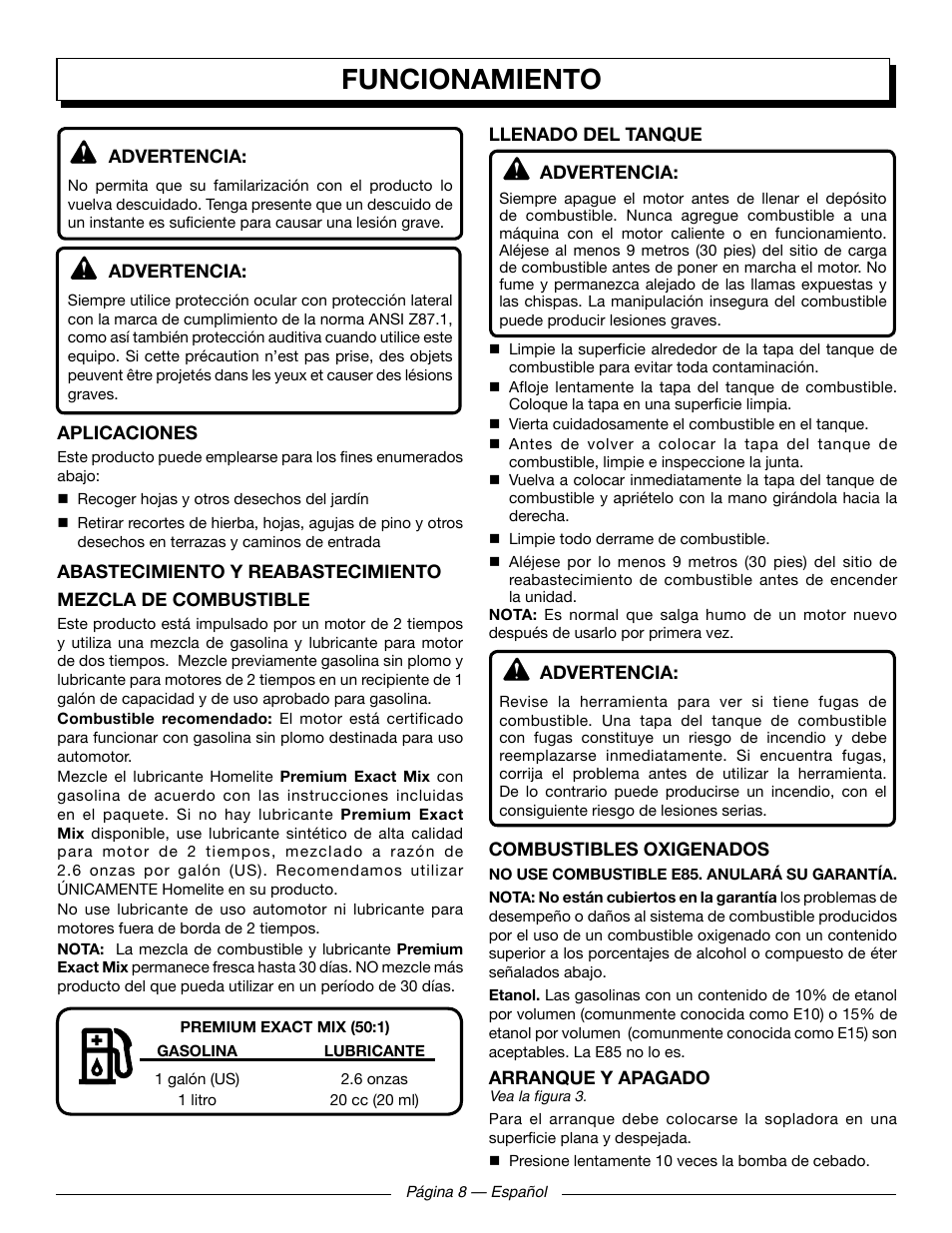 Funcionamiento | Homelite UT09521 User Manual | Page 34 / 42