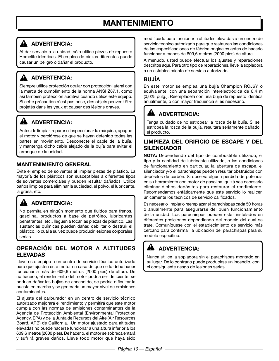 Mantenimiento | Homelite UT09521 User Manual | Page 36 / 42