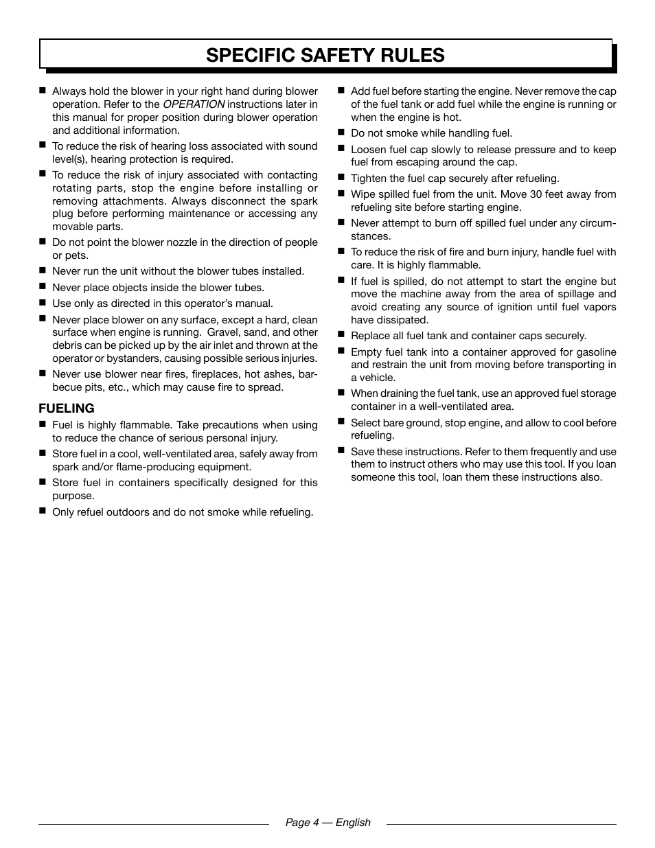 Specific safety rules | Homelite UT09521 User Manual | Page 6 / 42