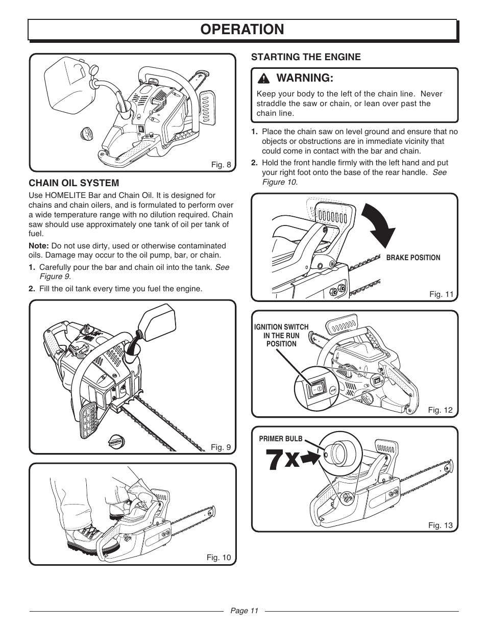 Operation, Warning | Homelite UT10947D User Manual | Page 11 / 36