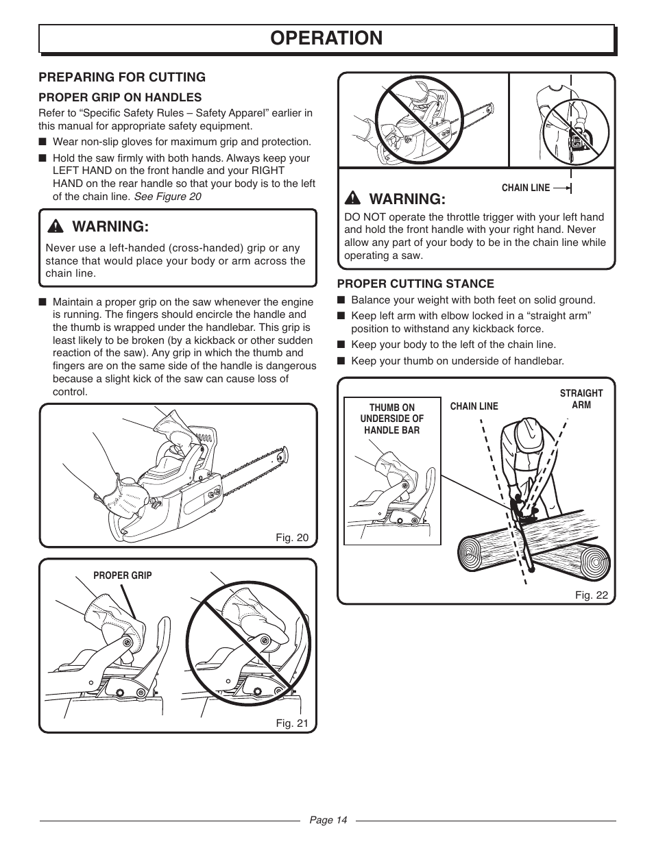 Operation, Warning | Homelite UT10947D User Manual | Page 14 / 36