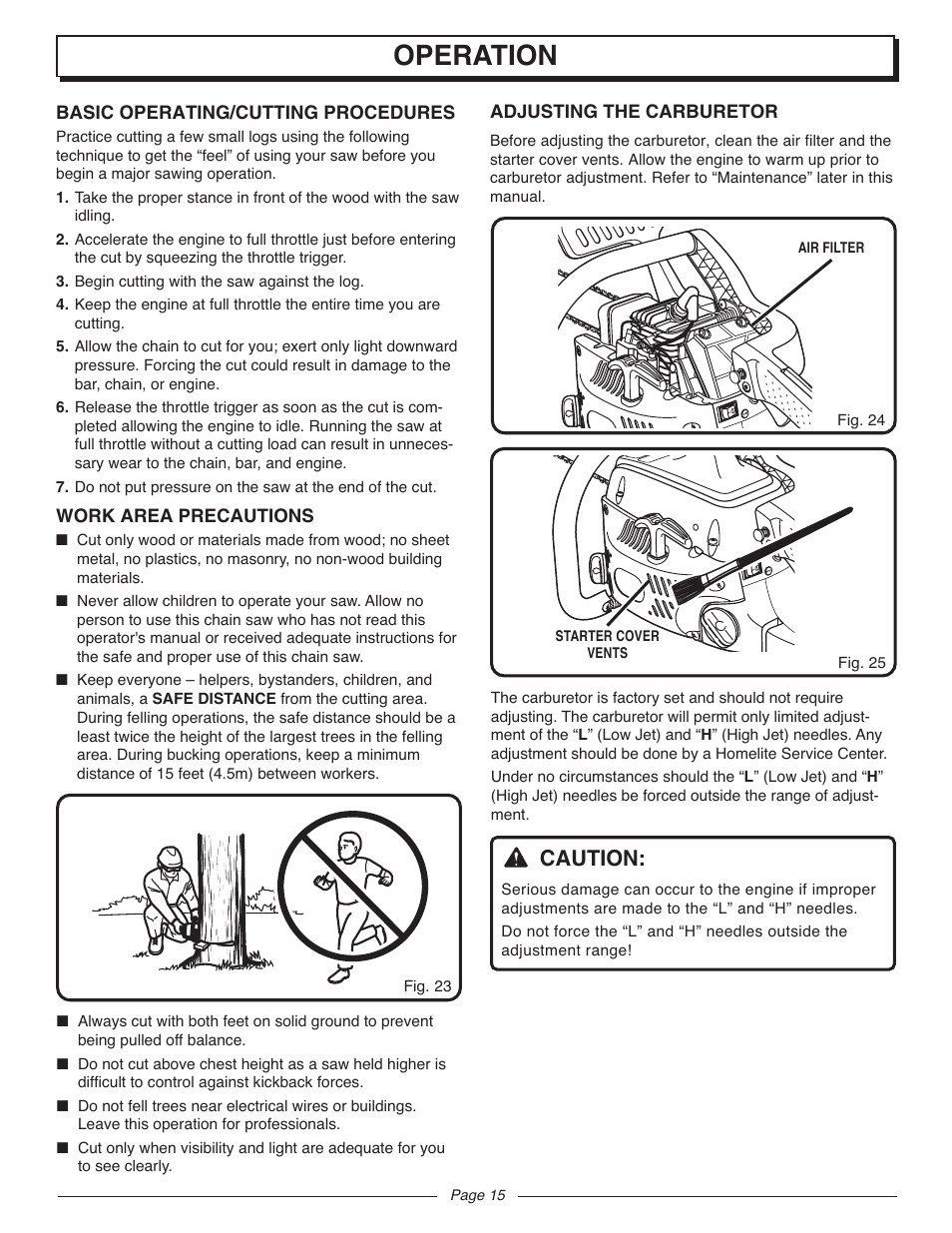 Operation, Caution | Homelite UT10947D User Manual | Page 15 / 36