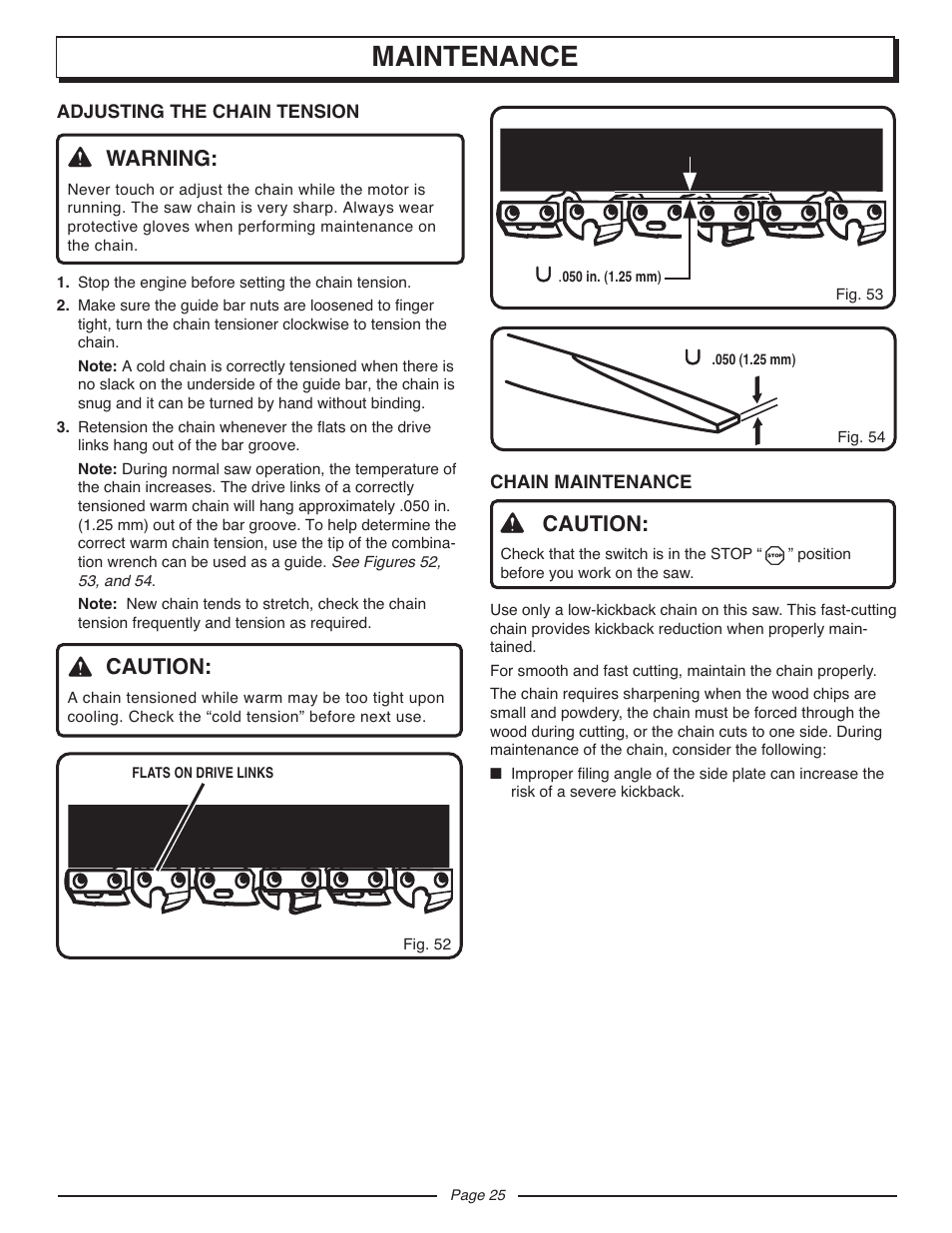 Maintenance, Warning, Caution | Homelite UT10947D User Manual | Page 25 / 36