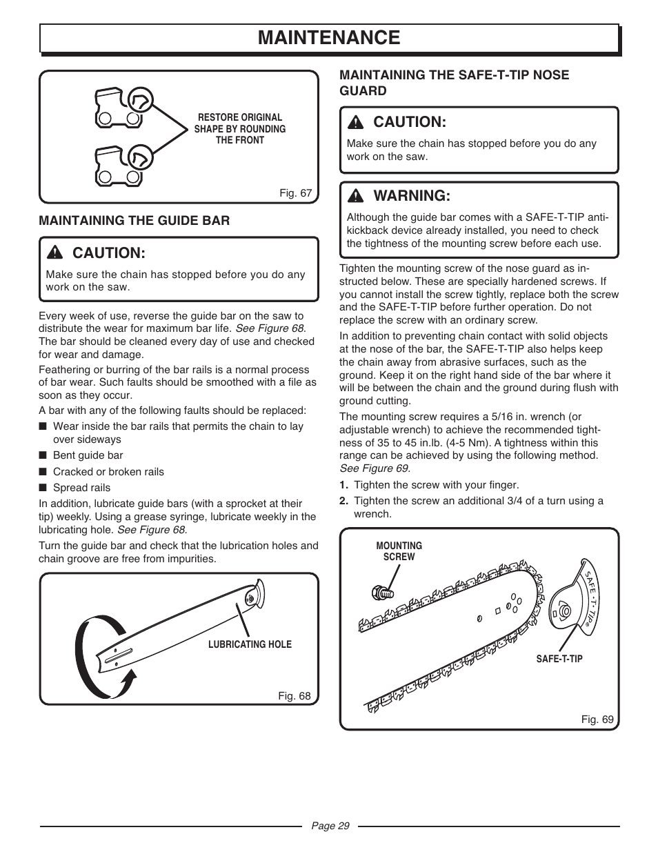 Maintenance, Caution, Warning | Homelite UT10947D User Manual | Page 29 / 36