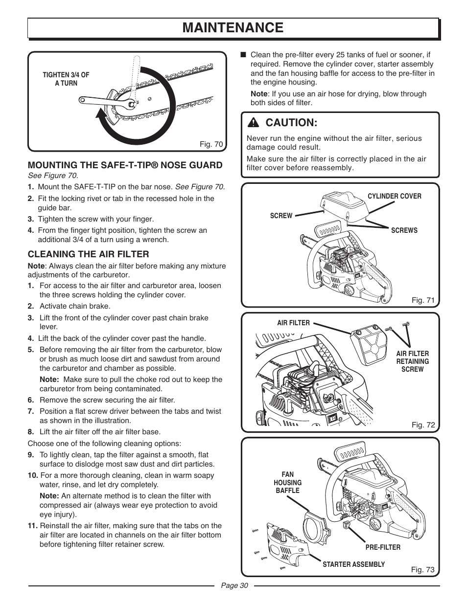 Maintenance, Caution | Homelite UT10947D User Manual | Page 30 / 36