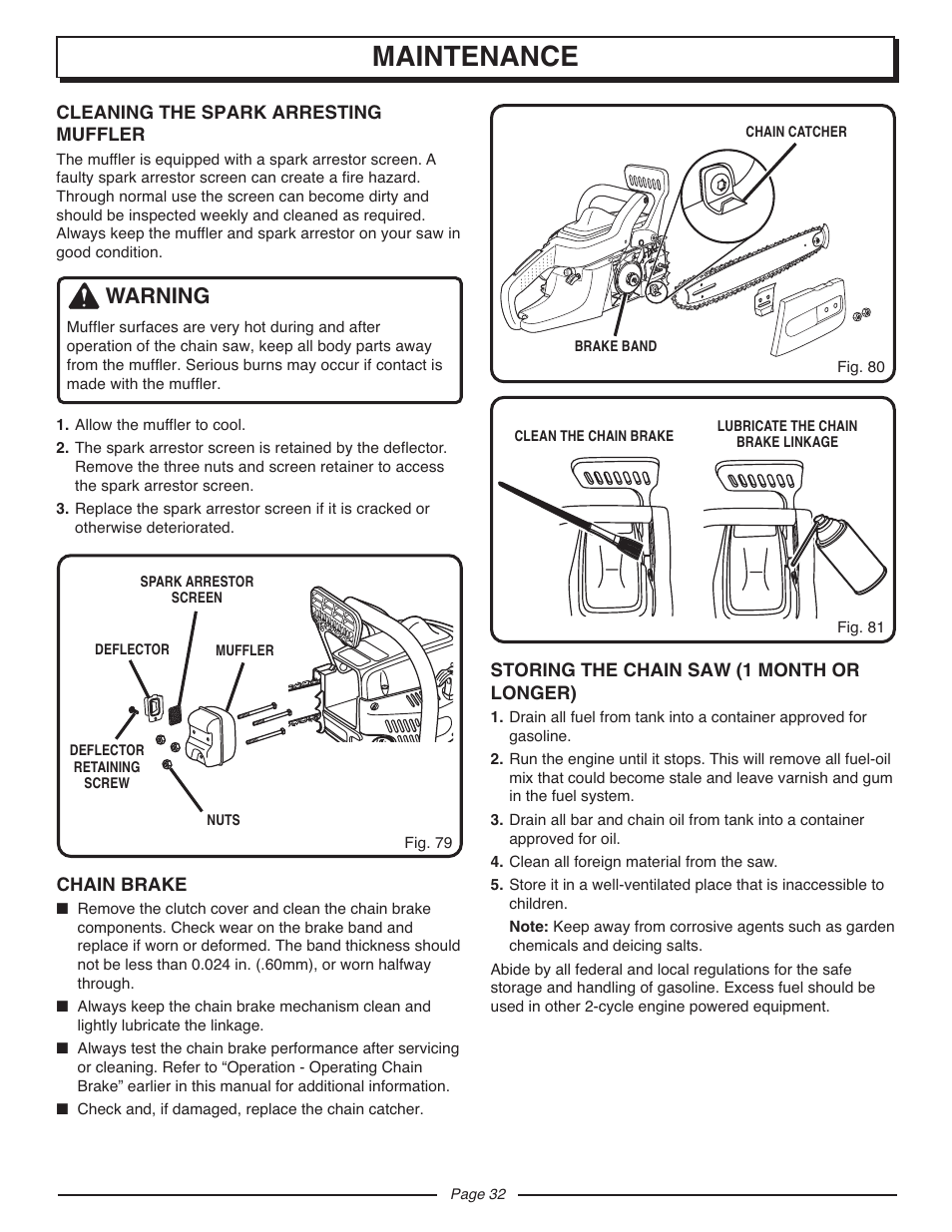 Maintenance, Warning | Homelite UT10947D User Manual | Page 32 / 36