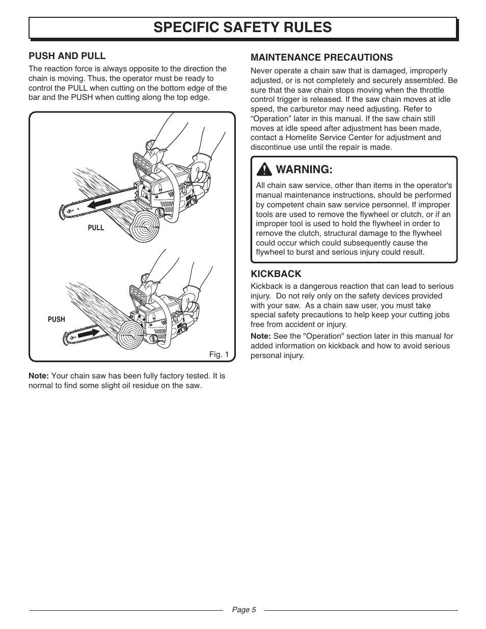 Specific safety rules, Warning | Homelite UT10947D User Manual | Page 5 / 36