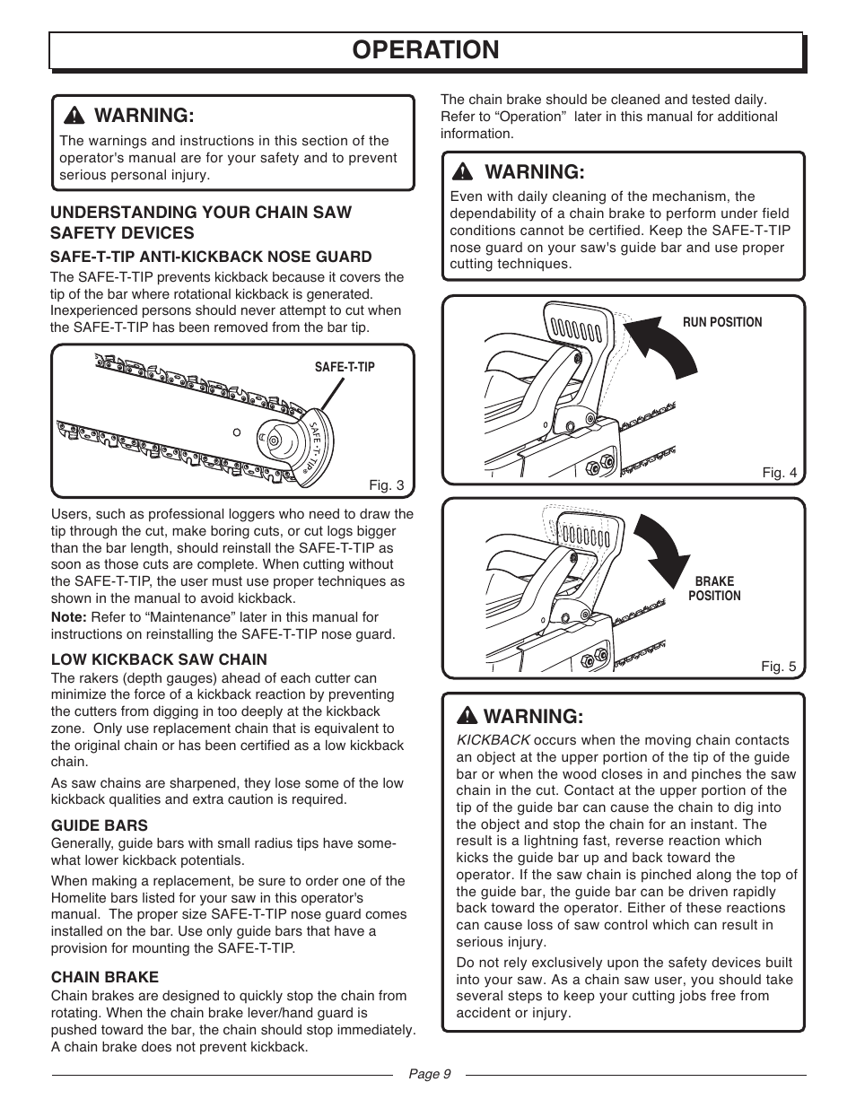 Operation, Warning | Homelite UT10947D User Manual | Page 9 / 36