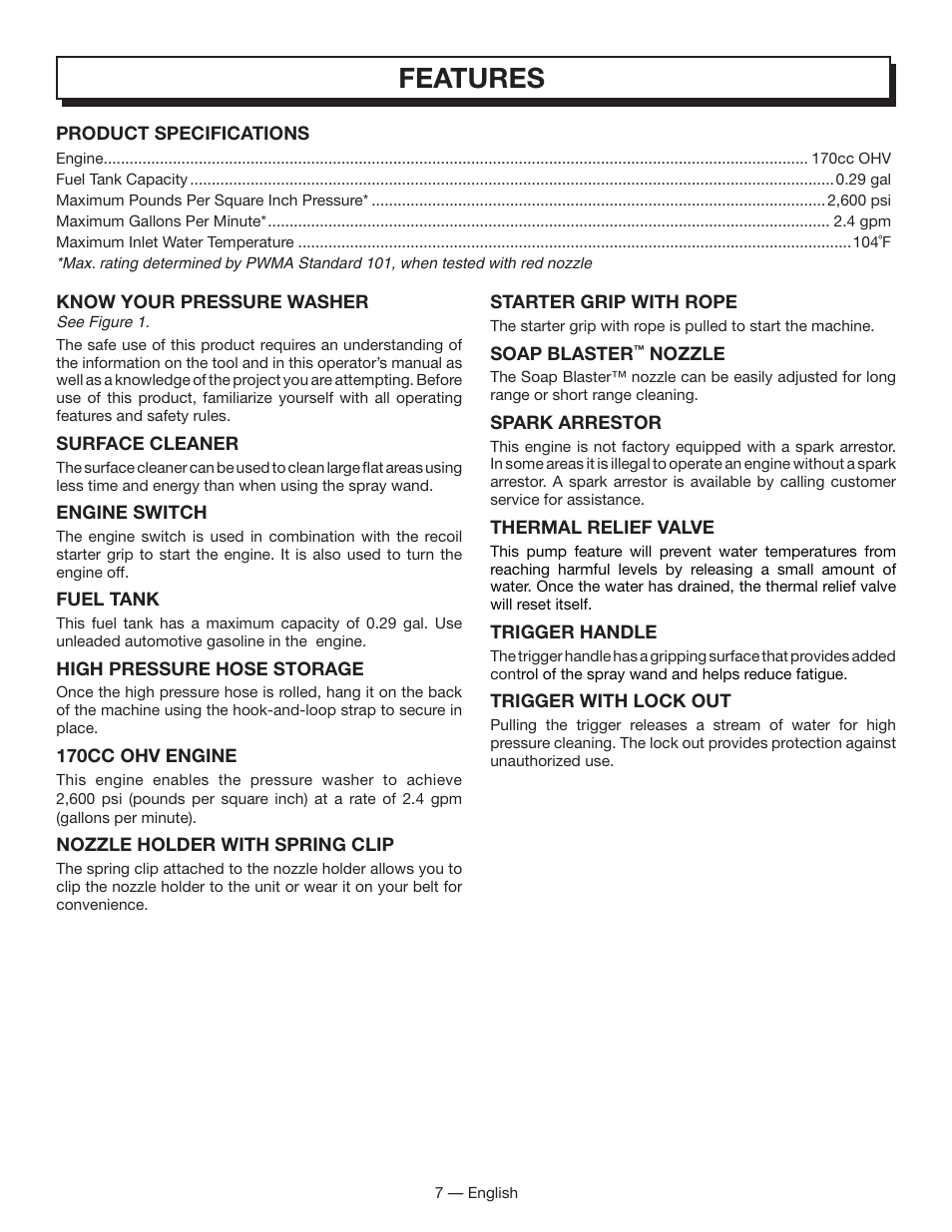 Features | Homelite HL80833 User Manual | Page 11 / 52